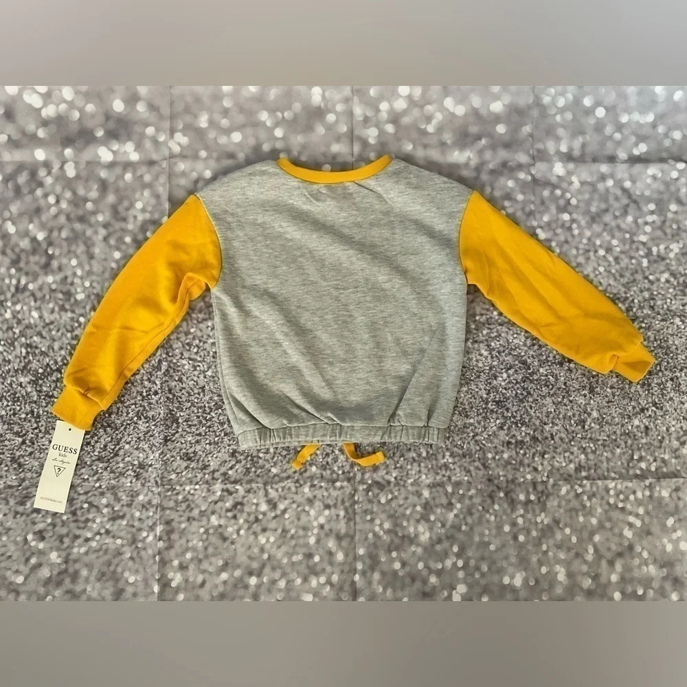 Guess Toddler Girl 2-Piece Grey &Yellow Drawstring Sweatshirt & Bike Shorts Set